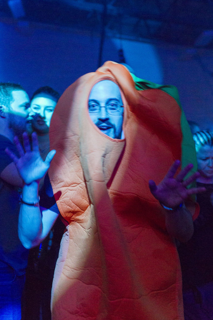 People in costumes are also a recurrent in Above & Beyond's presentations. He came as a carrot.