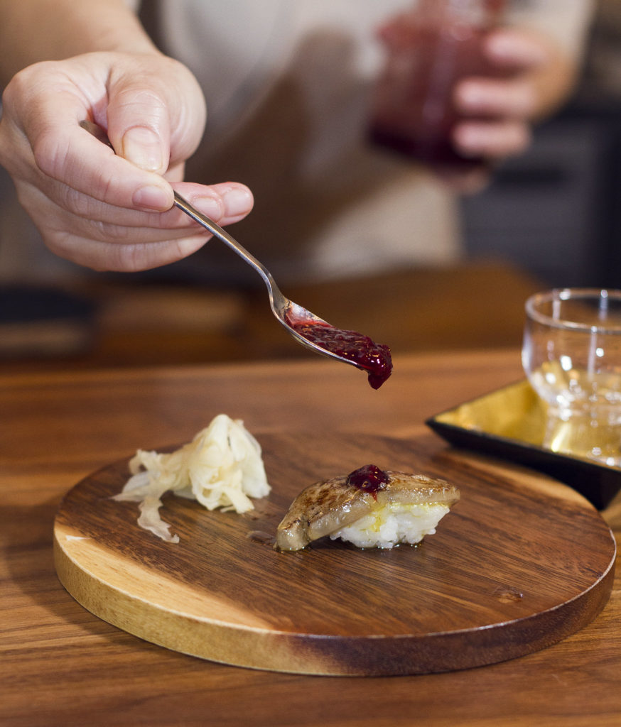 foie gras sushi raspberry soy sauce washoku