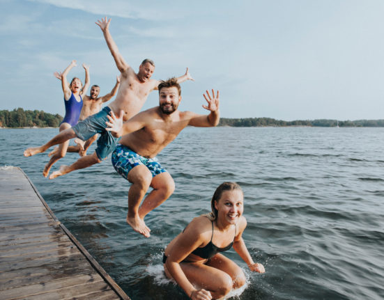 friends sweden jump water lake